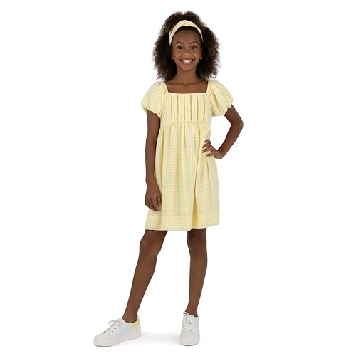 Speechless Girls' Bubble Sleeve Checked Chiffon Dress