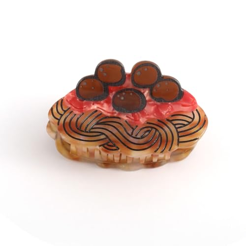 Novelty Pasta Design Acetate Hair Claw Clip, Personalized Cute Noodle Mother's Day Gift,Red and Brown 1PC