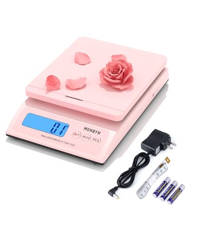 munbyn shipping scale accurate 66lb01oz postal scale with sweet pink style holdtearpcs function auto-off battery amp ac adapter back-lit lcd display digital scale for packages and food pink