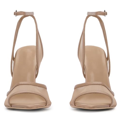 YIYA Women's Black Mesh Slingback Kitten Heels Sandals Open Peep Pointed Toe Stiletto High Heels Ankle Buckle Strap Summer Party Dress Pumps Shoes3