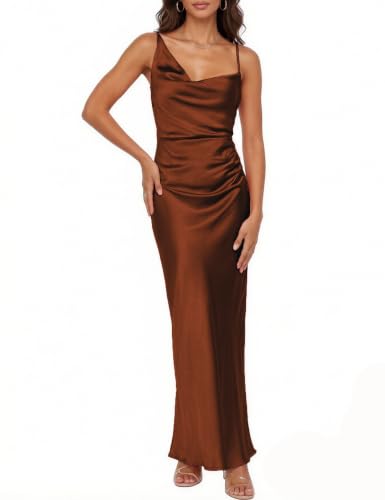 Image of Formal Satin Silk Spaghetti Strap Maxi Dresses for Women Wedding Guest