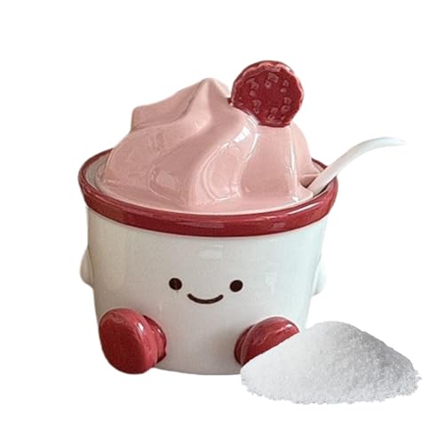 Lindo Tarro De Cerámica Para Salero Con Cuchara Con Tapa, Contenedor De Azúcar De Cocina De Dibujos Animados, Bote De Almacenamiento De Condimentos Duradero, Cuenco Decorativo Para Condimentos Para Co