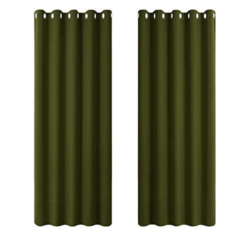PONY DANCE Thermal Blackout Curtains - Eyelet Curtain Panels for Home Decorative Energy Saving & Room Darkening Window Covering for Bedroom, 2 Panels, 66 inch Width x 72 inch Drop, Olive Green