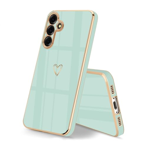 HopMore Phone Case for Samsung Galaxy S25 5G Case with Cute Heart Pattern Design Soft Silicone Slim Phone Case for Samsung S25 5G Case Flexible TPU Thin Shockproof Cover for Galaxy S25 Mint Green