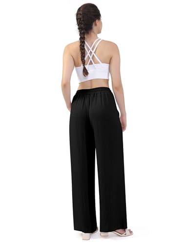 Women's Wide Leg Casual Pants Drawstring Waist Viscose Loose Beach Vacation Summer Palazzo Pants Trouser Linen-Feel4