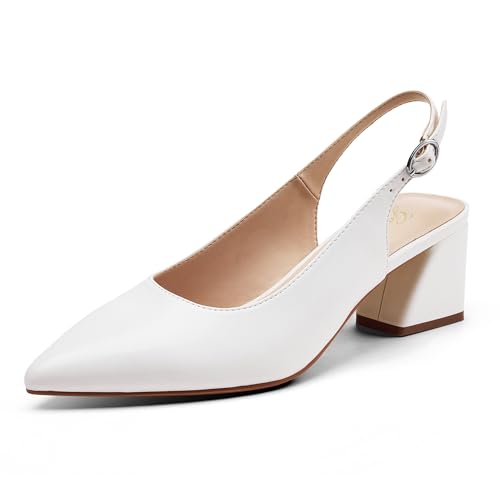 Image of GENSHUO Women's Slingback Closed Toe Block Chunky Low Heel Pumps - 2.36 Inches Office Wedding Party Dress Shoes