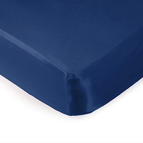 Image of Pro Goleem Satin Soft Crib Sheet Great for Baby with Sensitive Hair Silky Baby Sheet Navy Blue 52''x28''x8'' Fitted Sheet for Boys and Girls