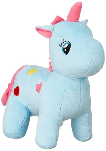 Image of Inky Ponky Blue Unicorn Plush Toy | Soft & Huggable Stuffed Animal for Kids | Pink Mane, Heart Pattern & Embroidered Eyes for Girls, Birthdays & Playtime Fun