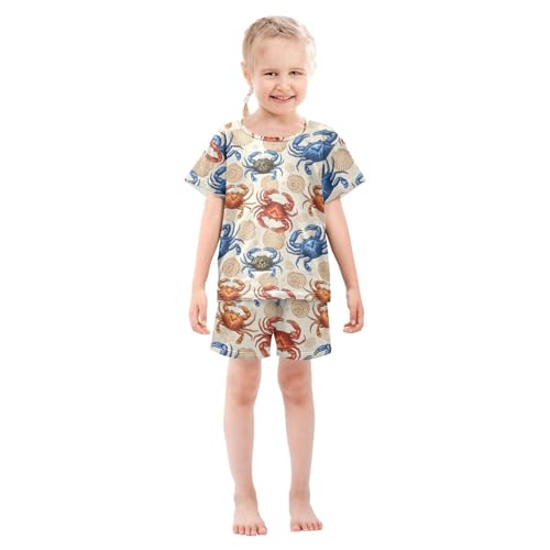 Pajama Short Sets Marine Life Colorful Crabs Soft Cotton Summer Sleepwear 2 Piece PJS Size 5-14T4
