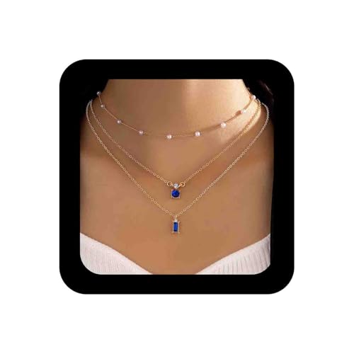 Enautoabs Collier Saphir Superposé Collier Ras De Cou En Perles D'or Collier Ras De Cou En Saphir Bleu Collier Ras De Cou Vintage En Cristal Carré Bijoux...