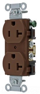 Hubbell BR20WR Weather Resistant, Common Ground, 20 amp, 125V, 5-20R, Brown