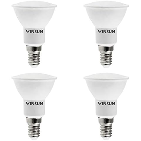 Vinsun - Pack of 4, LED E14 Light Bulb 5W - 40W Light Bulbs - Warm White 2900K, 400lm, 230V LED E14 SES Spotlight Cover