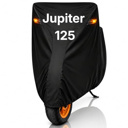 Image of Dhoom Scooty Body Cover for Jupiter 125 Cover | 100% Waterproof, Dustproof & Scratch Resistant | Heavy Duty Two Wheeler with UV Protection, Heat Resistant | All Weather Outdoor Scooty Cover (Black)