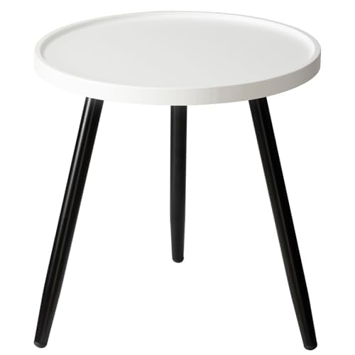 danpinera Round Side Table, Metal Leg Accent Table with Wooden Tray, Small Round Side Table for Living Room, Bedroom, Nursery, White & Gold