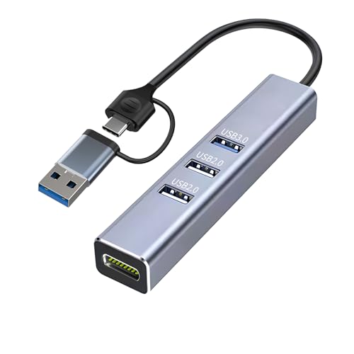 BFBHF USB-C to Ethernet Adapter, USB A & USB C Hub with RJ45 10/100 Ethernet Adapter(2X USB2.0 and 2xUSB3.0) Aluminum Network Ethernet Adapter- R12 AC, Silver