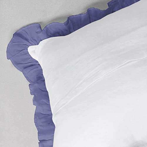 Image of YRM Bedding's Ruffle Beautiful Cushion Cover | Super Soft Elegant Premium Microfiber Frill Cushion Cover Set of 2 (24 inchx24 inch Inches) (White /Medium Blue)