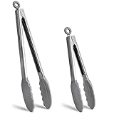 EEKEDO Kitchen Tongs, Stainless Steel Silicone Tongs for Cooking 600ºF High Heat-Resistant BBQ Grill