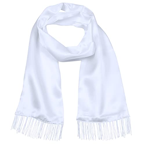 Geyoga White Scarf Men 1920's Scarf with Tassels Halloween Costume Long Shawl Fancy Dress 1920s Accessories for Men Women Outfit Gangster Cosplay Party Decoration Supplies