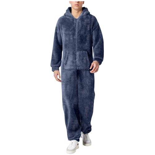 Pijama con Capucha Hombre Mono Pijama de Forro Polar Franela Invierno Pijama Hombre Cremallera Ropa de Dormir Espesa Pijamas Entero de Una Pieza Color Sólido Talla Grande Caliente