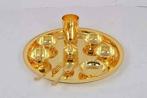 Pure Brass Bhojan Thali Dinnerware & Serveware Set by DAWAR Overseas INC