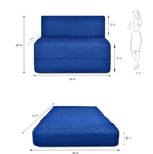 Image of Convertible Sofa Chair Bed, 3-in-1 Sleeper Chair with Foldable Design, Modern Upholstered Lounge Accent Chair, Space Saving Single Sofa Bed for Living Room, Bedroom & Small Spaces (Blue (FA094))