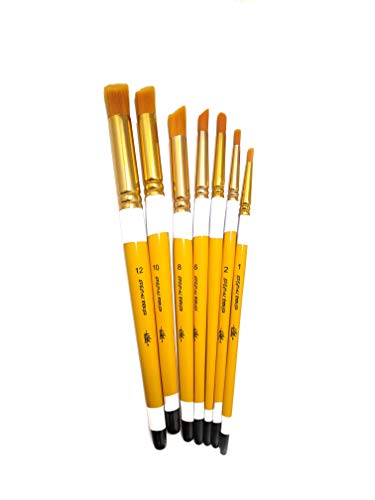 Image of Definite Wooden Yellow Handle Paint Brush Sets for Beginners & Intermediate (Indian Brushes) (Taklon Bristles, Deerfoot)