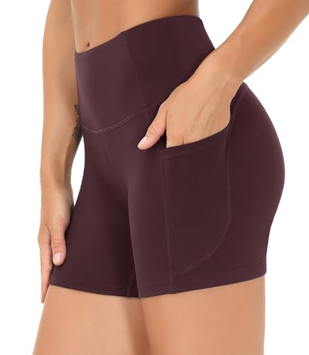 Image of THE GYM PEOPLE High Waist Yoga Shorts for Women's Tummy Control Fitness Athletic Workout Running Shorts with Deep Pockets