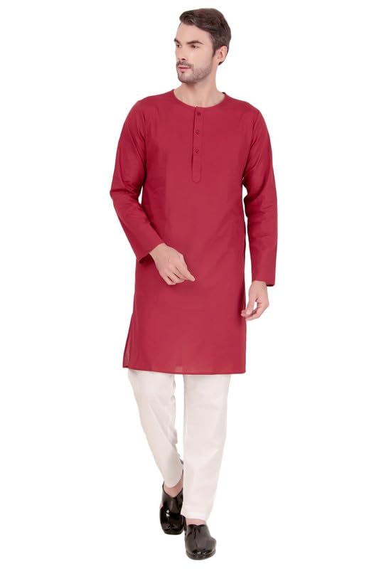 Mens Indian Casual Cotton Kurta Pajama Set - Crew Neck