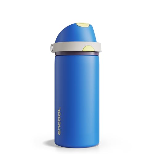 Image of Insulated Water Bottle with Straw - Encool Stainless Steel Water Bottle with Push Button Lid, Leak-Proof & BPA-Free, Keeps Cold for 24 Hours for Sports, Travel, Gym (18 oz, Sapphire)