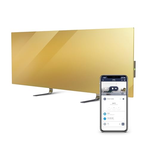 JOULE Radiatore elettrico a infrarossi con termostato - 700 W - Premium Eco Smart Heater - Vetro temperato - Riscaldamento a parete - Economico ed ecologico - Oro