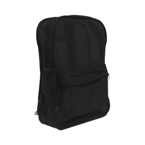 Heavy Duty Mesh Backpacks, Transparent See Through Shoulder Bag with Padded Shoulder Straps for Swimming,Beach(Black) - Main Image