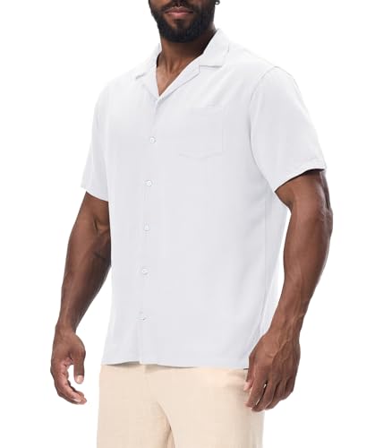Zetieny Camisa Lino Hombre Camisas de Manga Corta con Botones Henley Shirts de Playa Informal con Bolsillos
