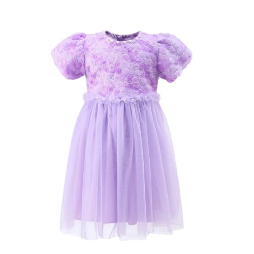 Vestido de verano para niña morado de 7 a 8 años con bordado floral