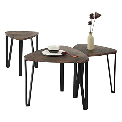 Galunt Nesting Coffee Table, Stacking Side Table Set of 3 End Tables for Living Room Wood Stacking Coffee Side Accent Table with Metal Legs Cover