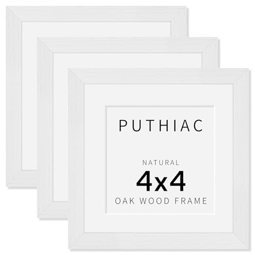 4x4 Oak Wood Picture Frame - 4"x4" Photo Frame, 4x4 Picture Frame Wood, Natural Solid Wooden Picture Frames for Wall Art Photo and Prints(3 Pack, White)