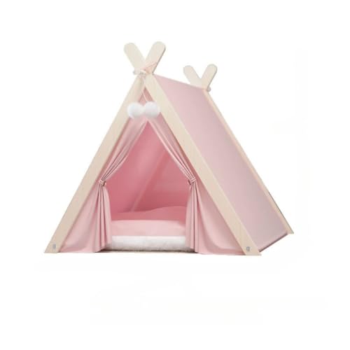 BQQB 純木猫屋内パッド入りパッド、携帯用犬小屋、かわいい猫洞窟猫ベッド、犬ベッド (ピンク,60*55*63cmクッションクッションです)