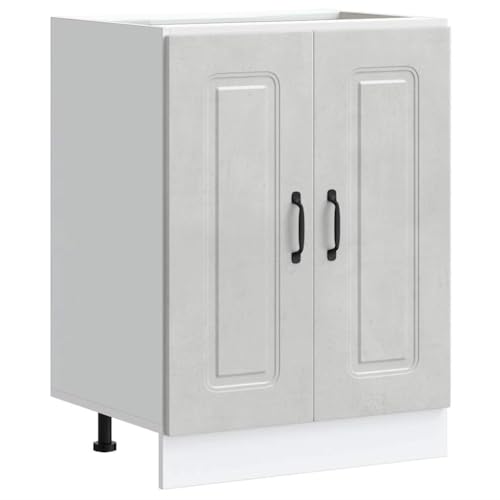 vidaXL Meuble Bas pour évier Kalmar Gris béton Bois d'ingénierie, Meuble Bas de Cuisine, Meuble Bas de Cuisine avec Porte