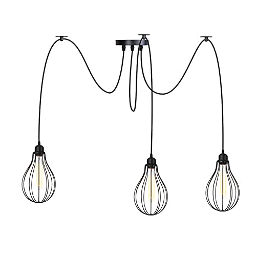 Lampe araignée de plafond industrielle à cage en métal noir avec 8 lumières réglables