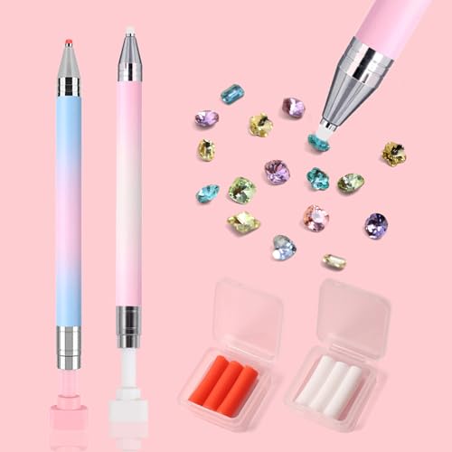 XEAOHESY 2 Pieces Rhinestone Picker Tool Diamond Art Refillable Wax Pen for Diamond Painting Nail Dotting Tool With 6pcs Wax RefillsPink&Blue