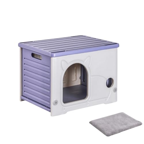 ULOVEJOY猫 ハウス【四季通用】【防水 & 日除け兼備】小型半密閉式プラスチック製猫ハウス - 屋内・屋外兼用!野良猫や子犬に最適な居場所!| 雨よけ・防寒対策付き | 通気性良好で組み立て簡単、洗えるおしゃれなペット用品 | 外猫ハウス/野外猫ハウ