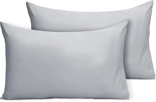 Image of Toddler Pillowcase 13 inchx18 inch - 100% Egyptian Cotton Travel Pillow Cases for Kids, Boys Girls 500 Thread Count Nursery Pillow Covers Set of 2 Pieces Smart Envelope Closure 13x18 Inches Silver Grey