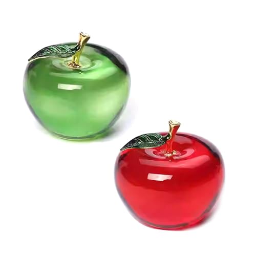 2点セット リンゴ 風水 幸運 クリスタル 天然石 金運 アップ 縁起パワーストーン リンゴ 置物 透明感 林檎 水晶 風水 開運 玄関 飾り オブジェ インテリア リンゴギフト プレゼント(レッド+グリーン)