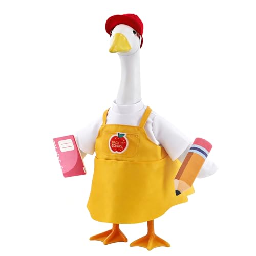 YGEINIT Back to School Porch Goose Outfits 23 Inch Cement Plastic Statues Porch Goose with Pencil and Notebook Classroom Goose for First Day of School Outdoor Garden Yard and Patio Decor