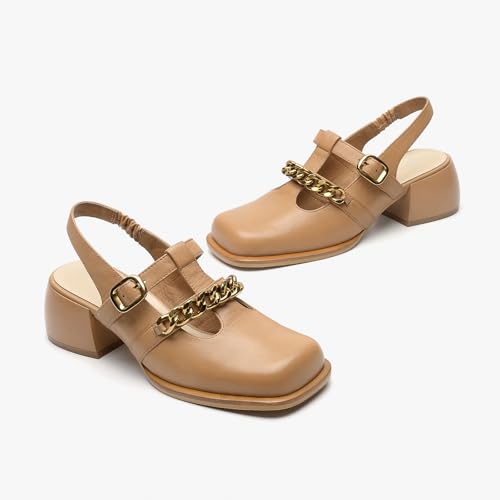 Image of BEAU TODAY Women's Beige Mary Jane Pumps, Size 12, Casual Dress Shoes for Women, Spring /Autumn /Fall, Platform Heel, Leather Sole