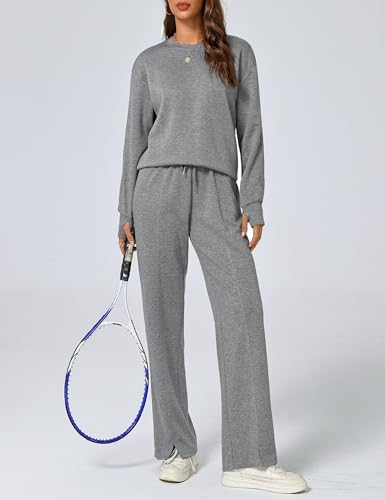 Totatuit Women's Long Sleeve Lounge Sets Sweatsuit Wide Leg Pants with Pockets Tracksuit 2 Piece Outfits S-XXL3
