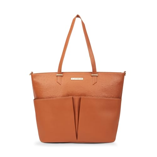 Image of Caprese Ostrich Large Tote Bag for Women with Adjustable & Detachable Starp | Stylish Shoulder & Handheld Bag | Fits Up to 16 Inch Laptop | Durable, Multi-Compartment Design for Work &Travel