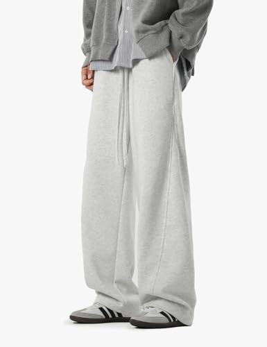 Men's Casual Wide-Leg Gray Sweatpants with Comfortable Loose Fit and Soft Fabric, Perfect for Streetwear3