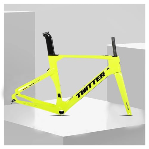 KLWEKJSD .Road Bikes Frameset with Bike Fork Carbon Fiber Disc Brake Frame 46/48/50/52/54CM Thru Axle Frame for 700C Wheels BB386MM Internal Alignment (Color : Yellow, Size : 54CM)