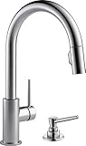 DELTA Faucet Trinsic Pull Down Kitchen Faucet with Pull Down Sprayer, Kitchen Sink Faucet with Kitchen Soap Dispenser, Faucets for Kitchen Sinks, Single-Handle, Arctic Stainless