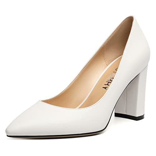 SKYSTERRY Womens Pointed Toe Solid Patent Sexy Wedding Slip On Block High Heel Pumps Shoes 3.3 Inch